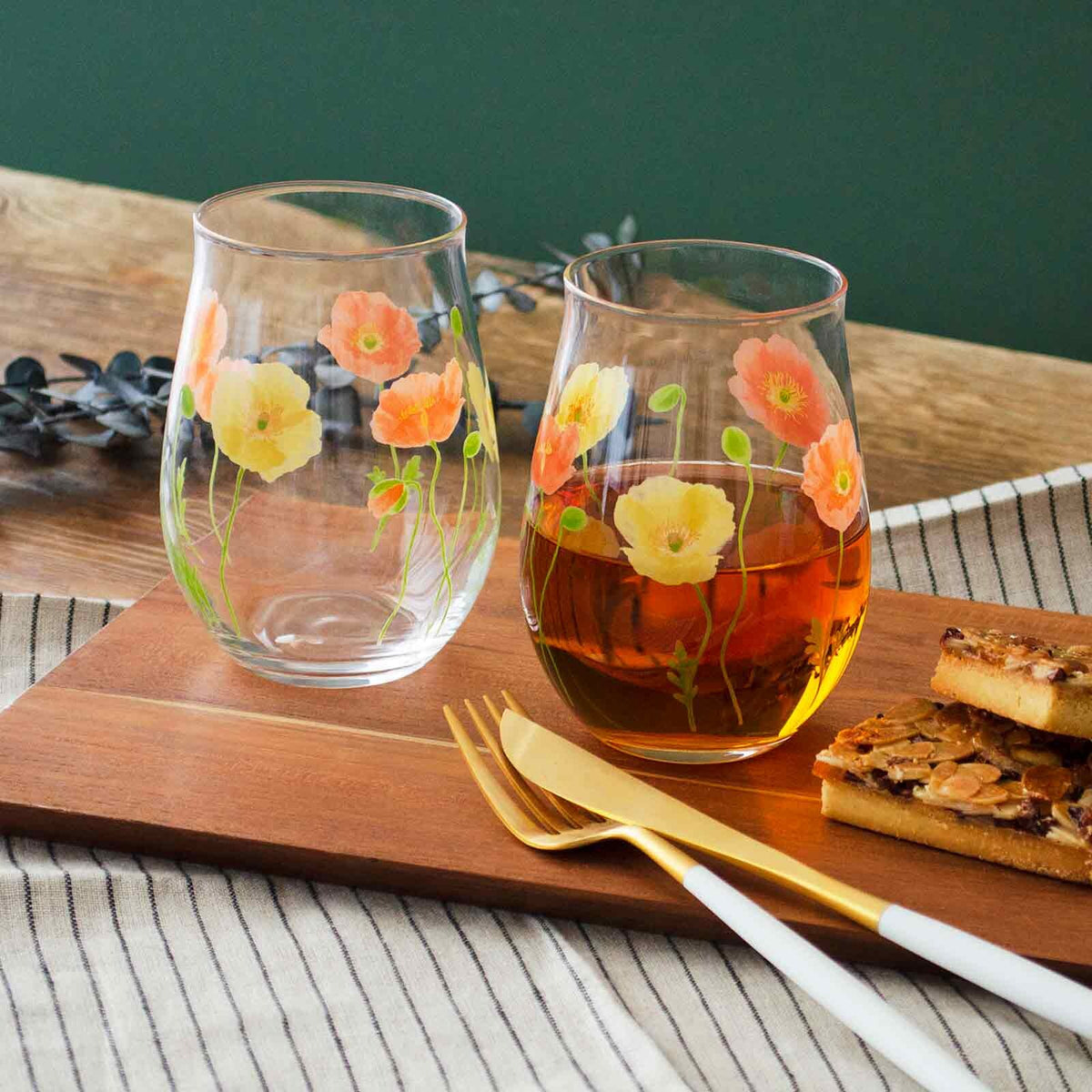 Toyo-Sasaki Glass Hanafumi Pair Tumbler Set Poppy Pattern G099-T296