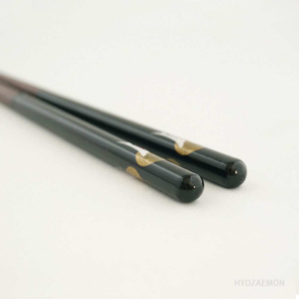 Hyozaemon Happy White Rabbit Chopsticks and Rest Gift Set Black 23.5cm Kiri Box
