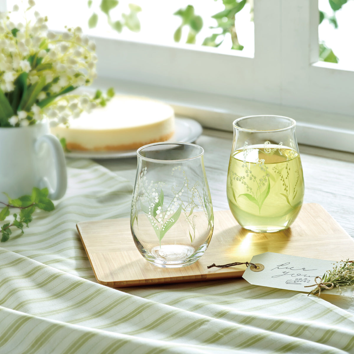Toyo-Sasaki Glass Hanabun Pair Tumbler Lily of the Valley Pattern