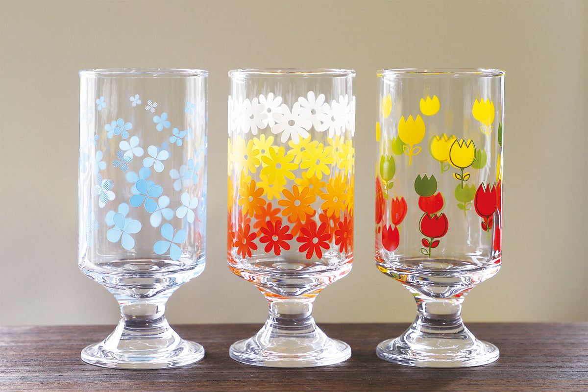 Toyo-Sasaki Glass Showa Retro Stem Glass Tulip Pattern 285ml