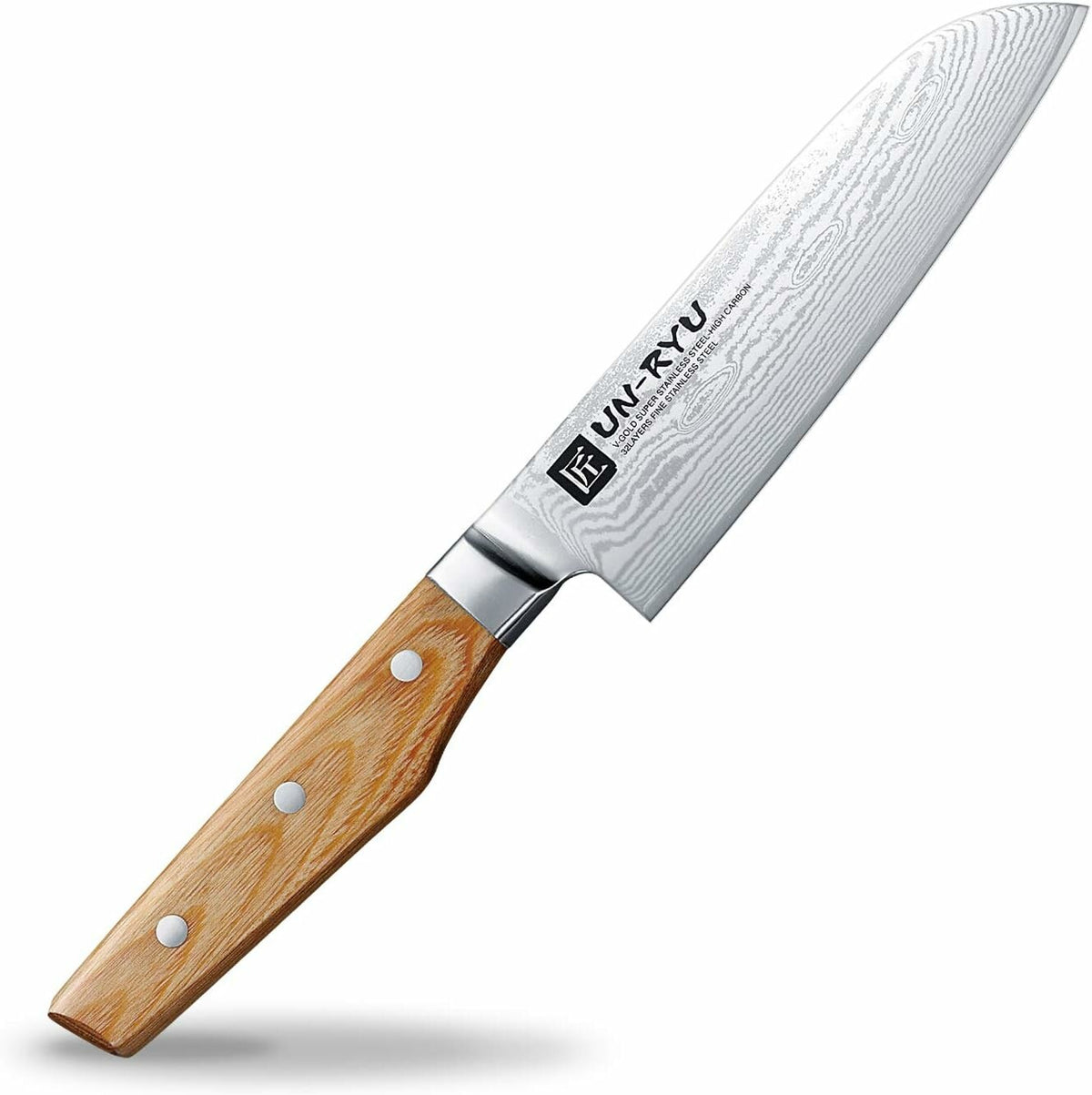 Shimomura Unryu Santoku Knife VG10 Damascus Wood Handle 170mm UNR-01