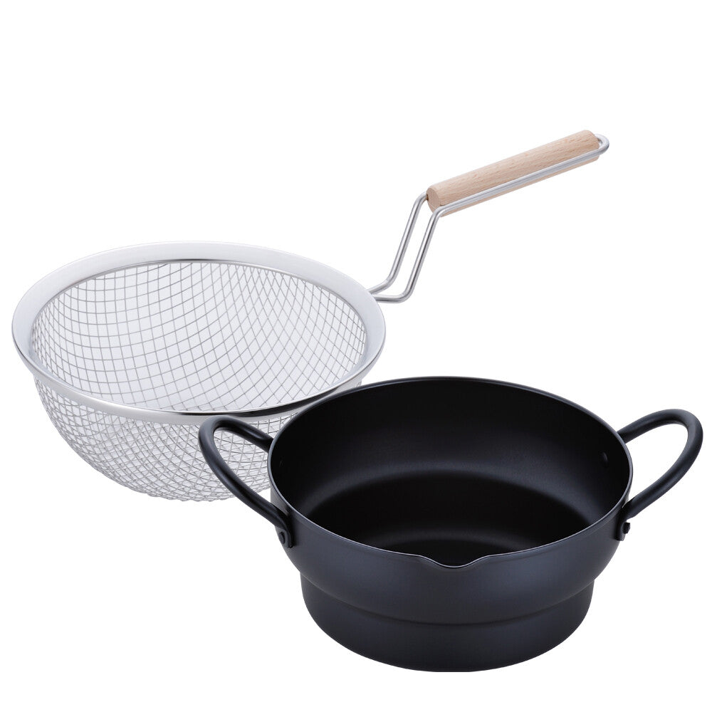Wahei Freiz Induction Tempura Pot 18cm with Wooden Handle Fryer Set SM-9548