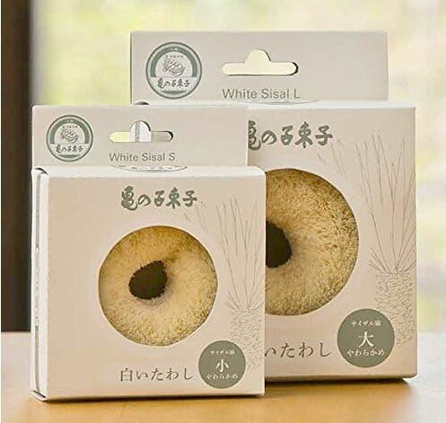 Kamenoko Tawashi Nishio Shoten White Sisal Hemp Scrub Brush Small