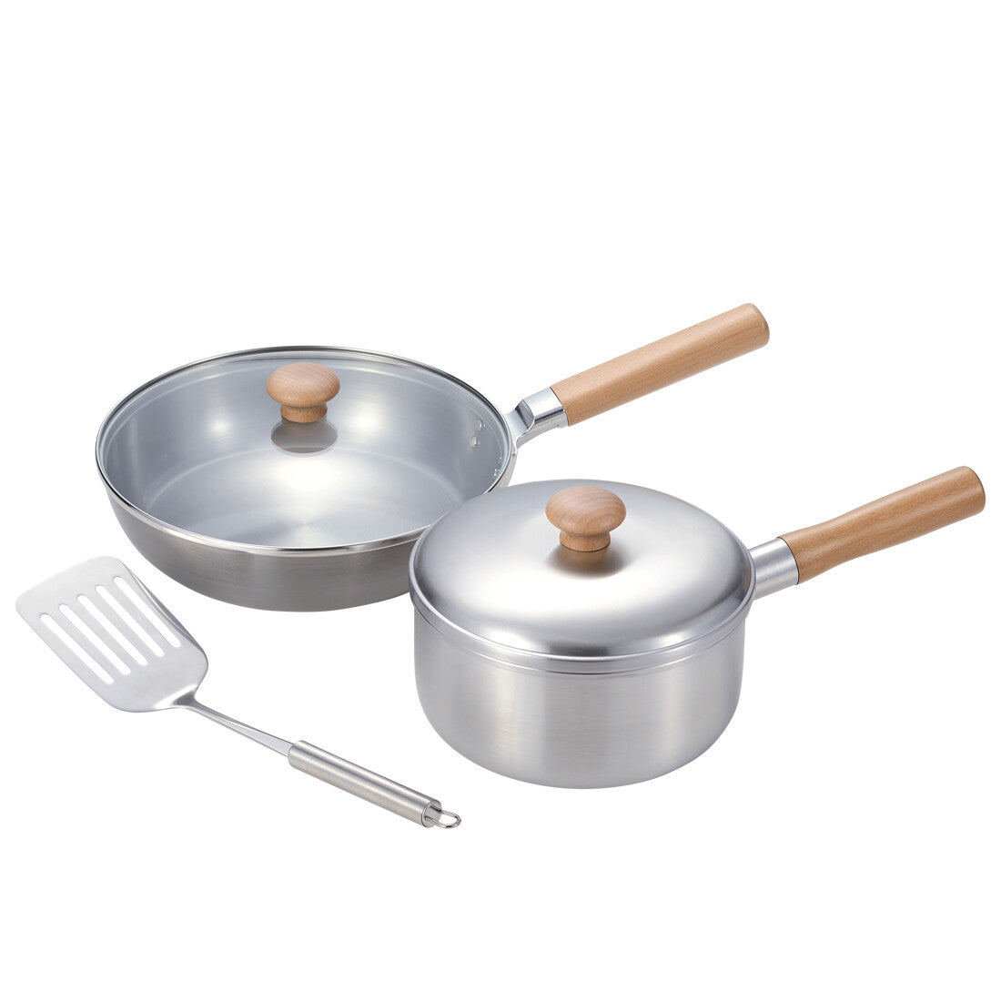 Wahei Freiz Chitose Saucepan 18cm & Iron Frying Pan 24cm with Lid, Turner CS-049
