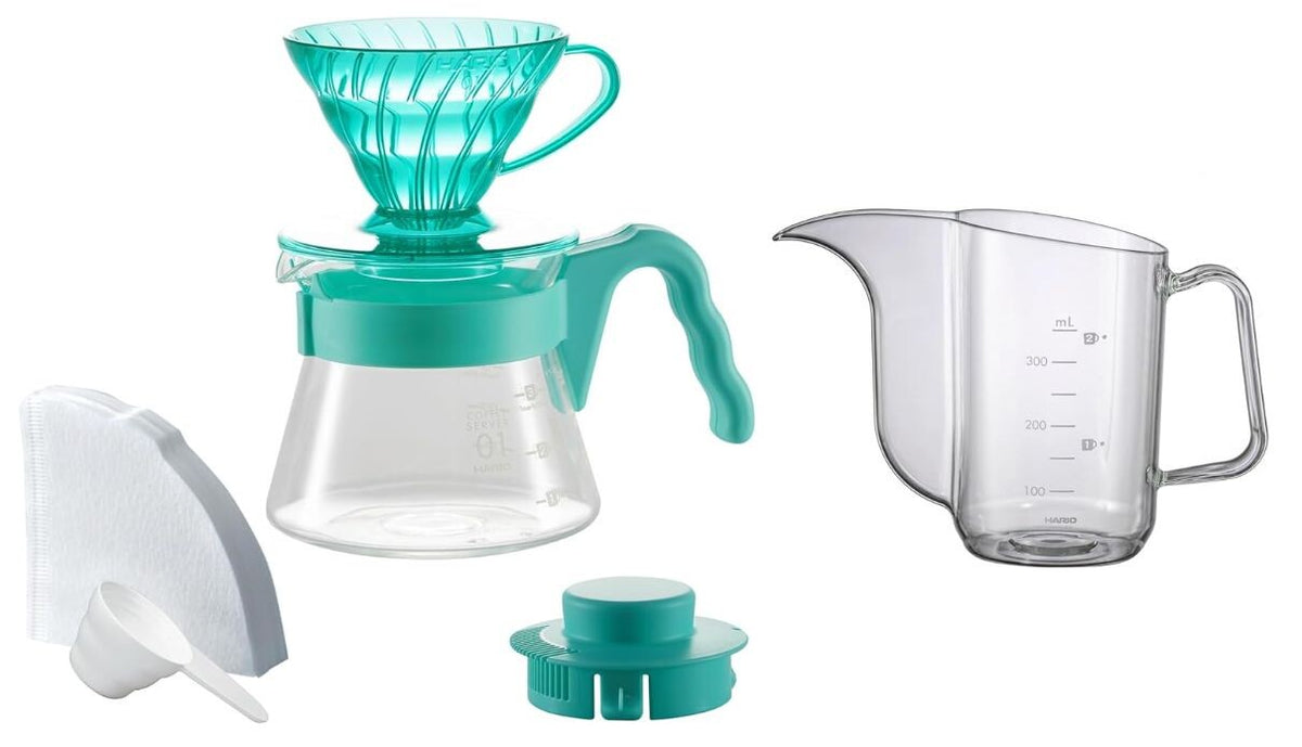 Hario V60 Color Brew Dripper Set with Kettle Mint Breeze VCSDA-01-20CP-MB