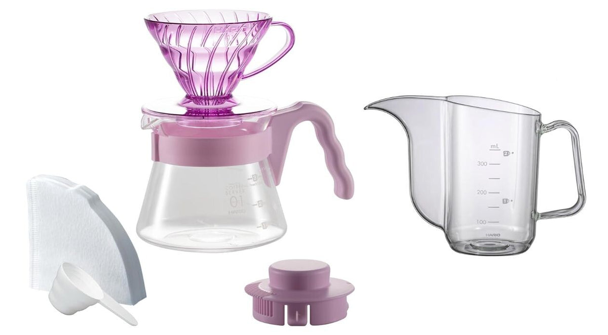 Hario V60 Color Brew Dripper Set with Kettle Rose Mellow VCSDA-01-20CP-RM