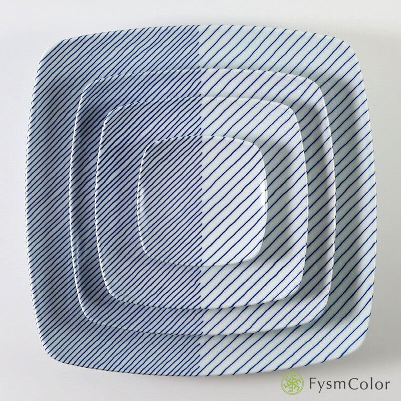 Hakusan Porcelain Layered Stripe Square Multi-Use Plate Hasami Ware