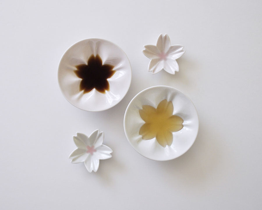 hiracle Sakura Small Plate Set White 5pc Kutani Ware
