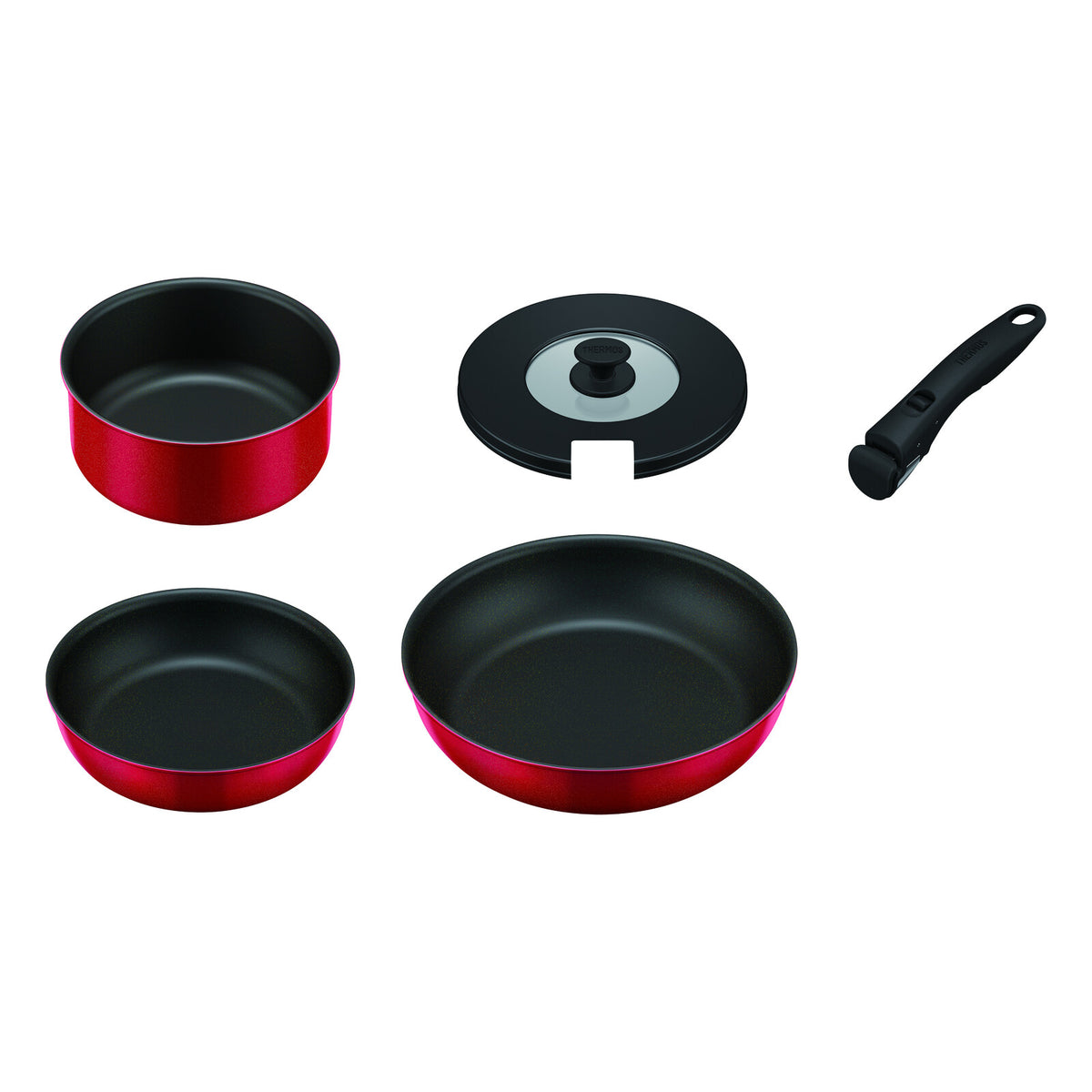 Thermos Detachable Handle Frying Pan 5-Piece Set Red KSA-5B