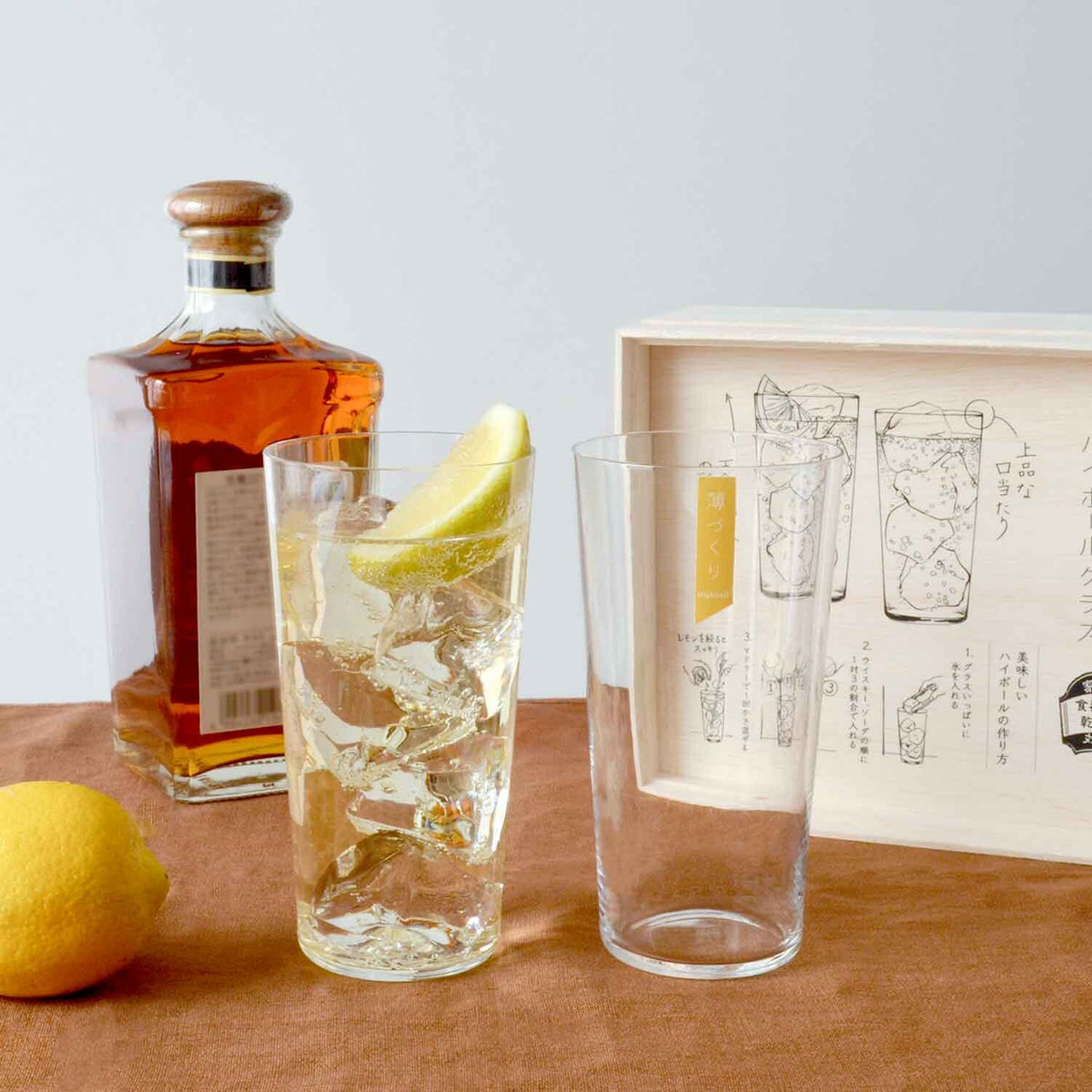 Toyo-Sasaki Glass Thin Highball Glass Set with Wooden Box