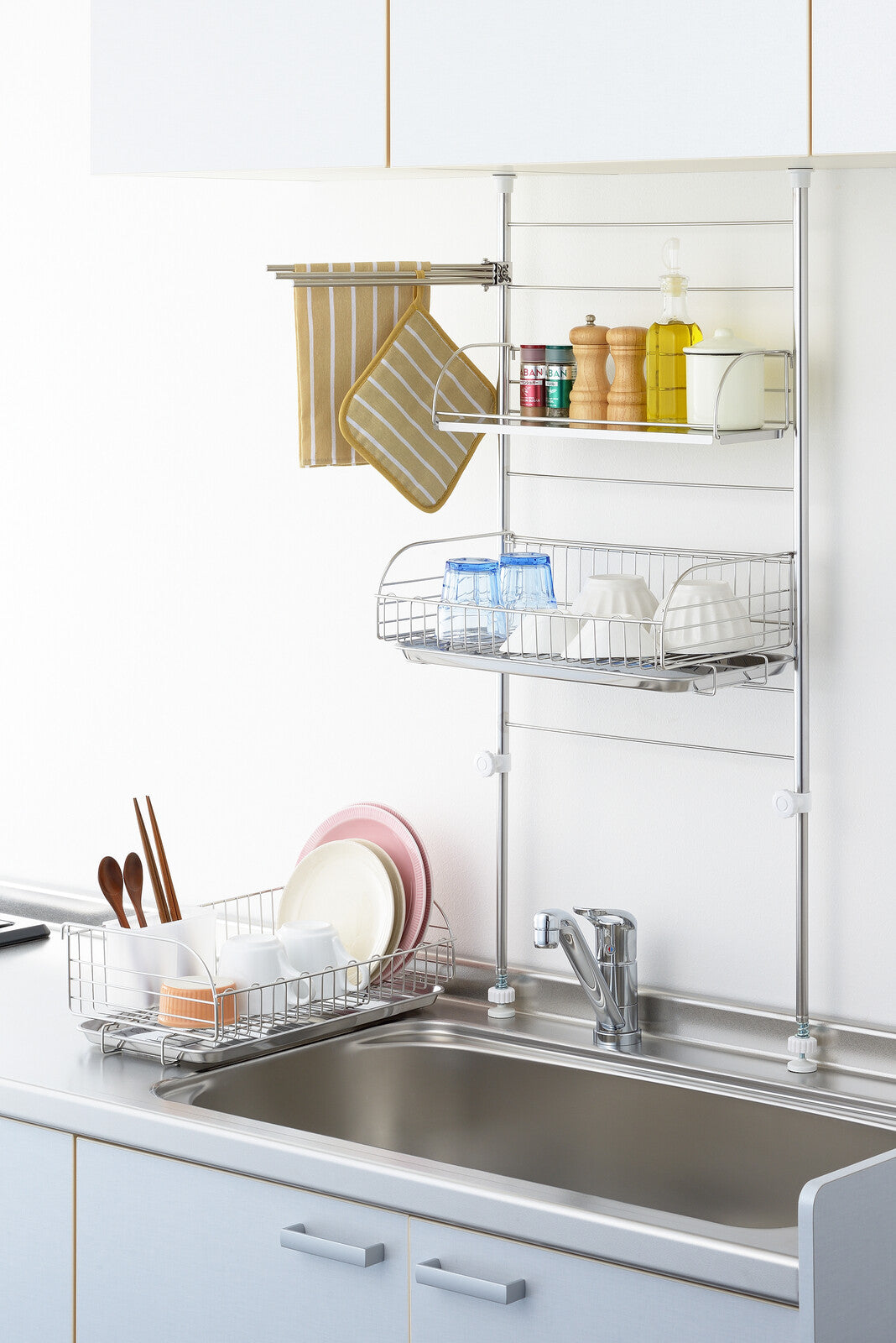 Yoshikawa Tension Mount Dish Drainer Removable Basket 1305037