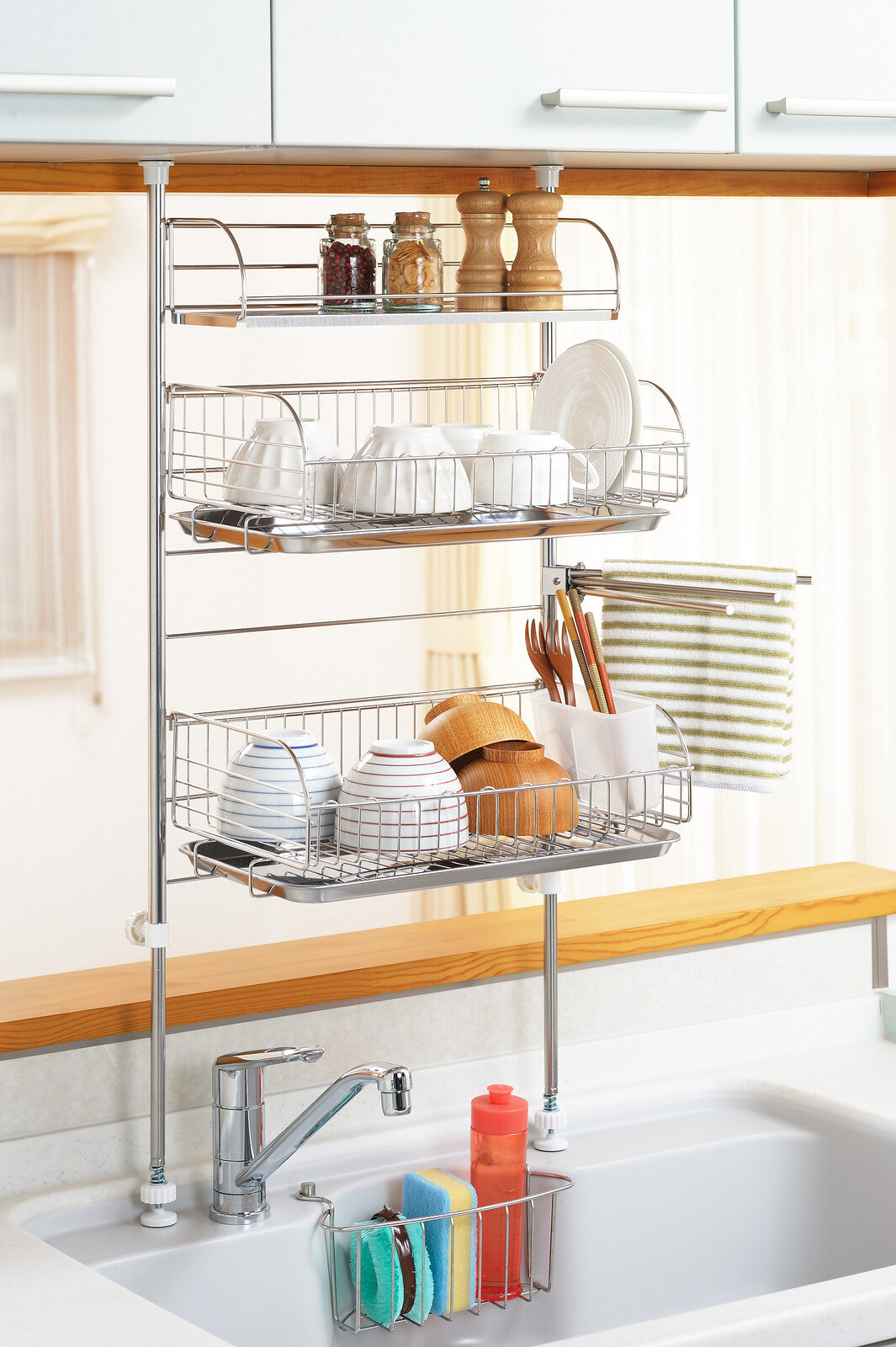 Yoshikawa Tension Mount Dish Drainer Removable Basket 1305037