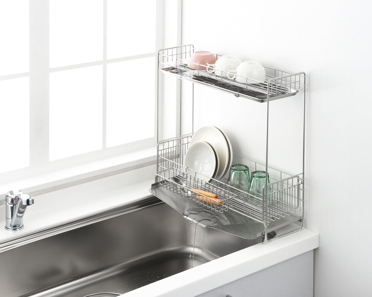 Yoshikawa Expandable Sink-Side 2-Tier Dish Drainer 15x47cm 1306080