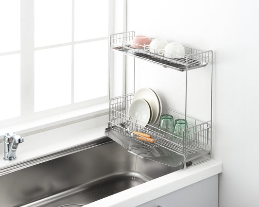 Yoshikawa Expandable Sink-Side 2-Tier Dish Drainer 15x47cm 1306080