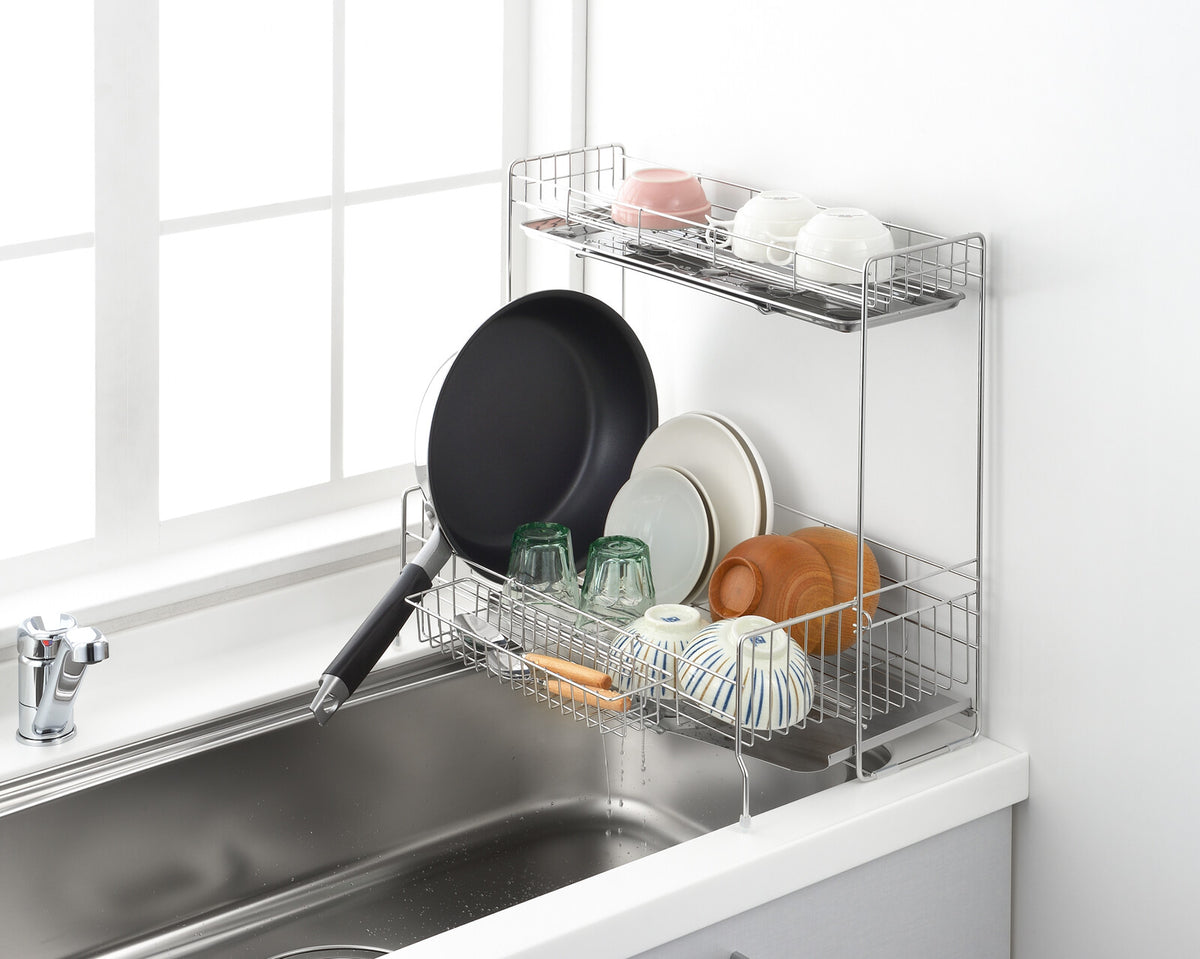 Yoshikawa Expandable Sink-Side 2-Tier Dish Drainer 15x47cm 1306080