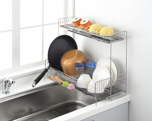 Yoshikawa Expandable Sink-Side 2-Tier Dish Drainer 15x57cm 1306081