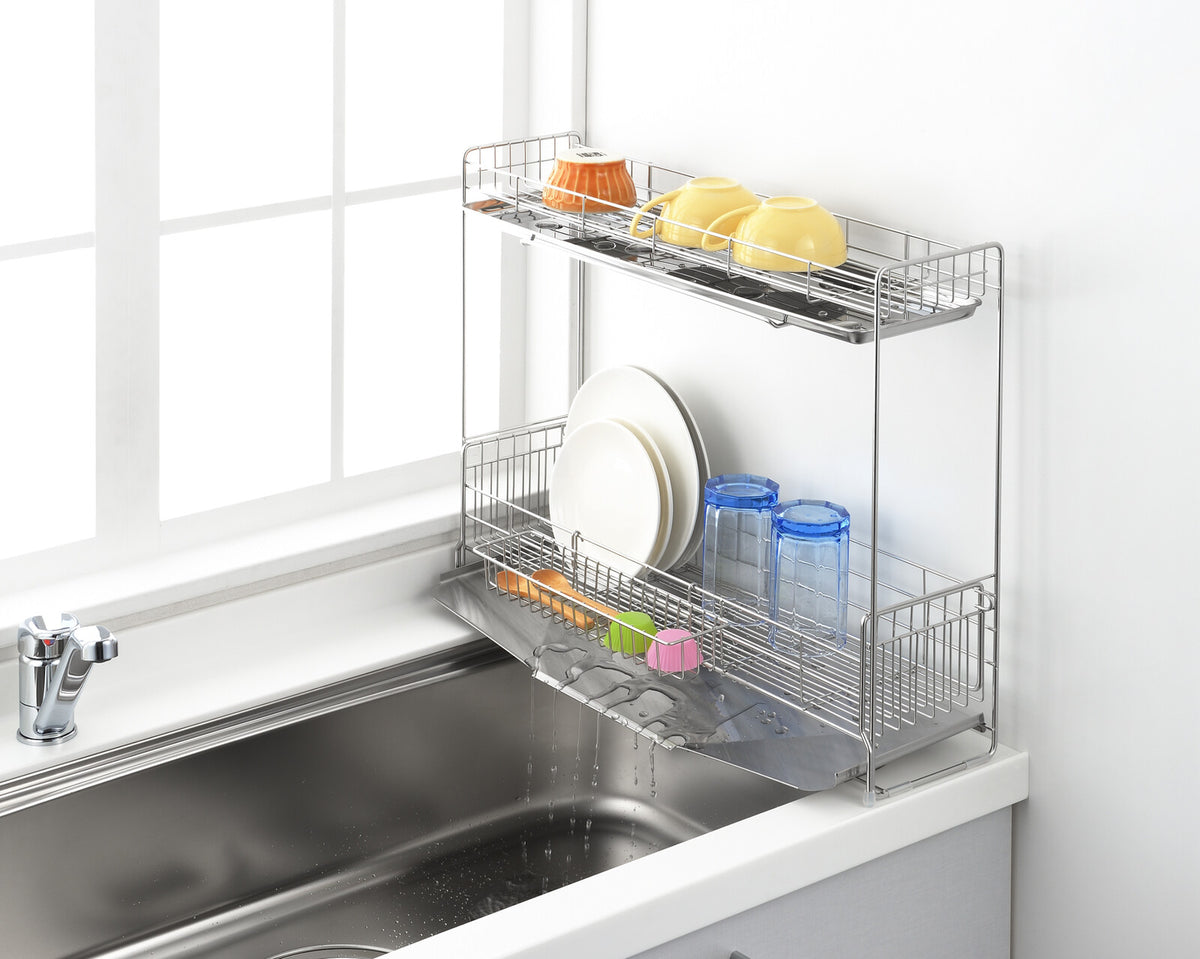 Yoshikawa Expandable Sink-Side 2-Tier Dish Drainer 15x57cm 1306081