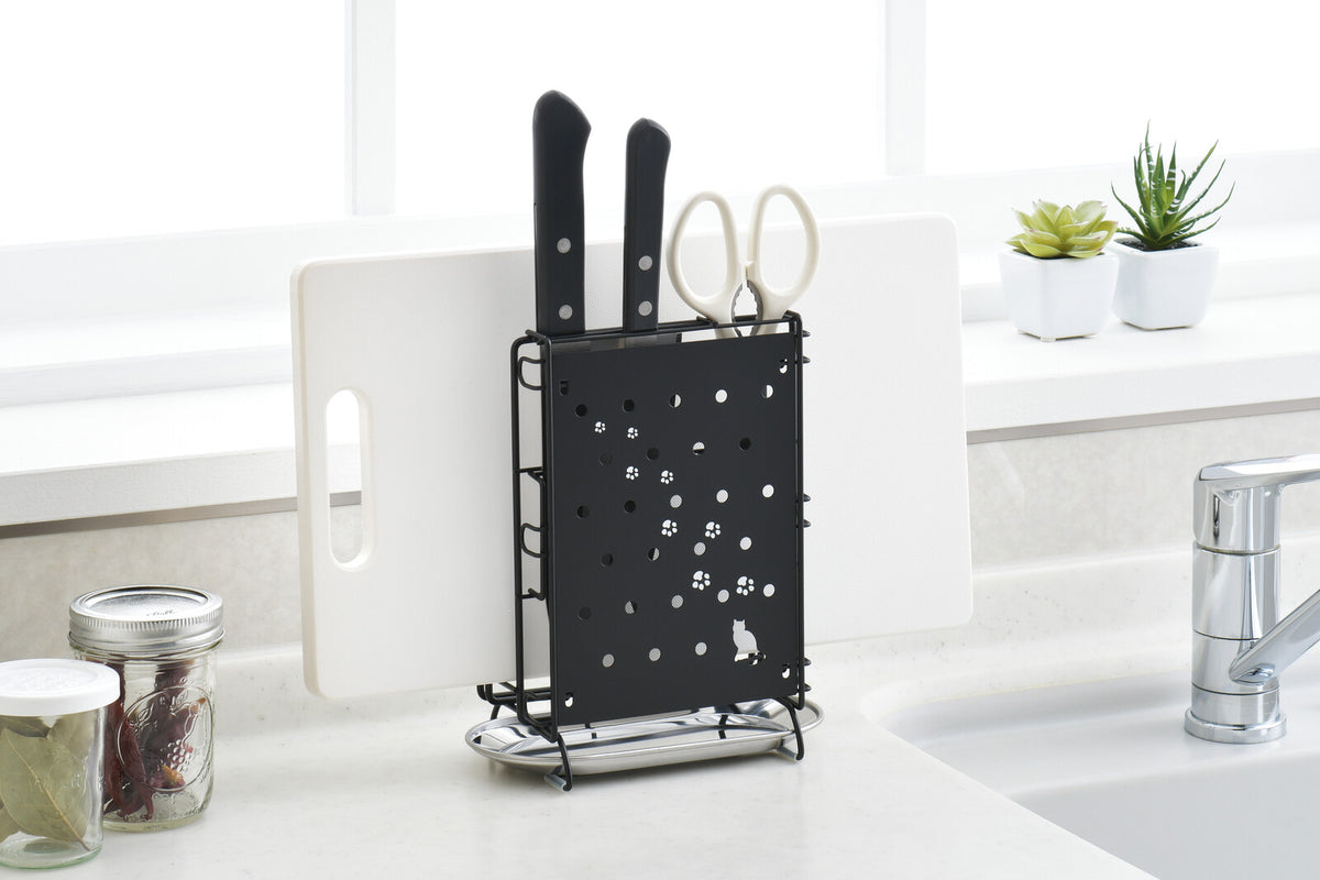 Yoshikawa Kuroneko Kitchen Knife Cutting Board Scissors Stand 1305628