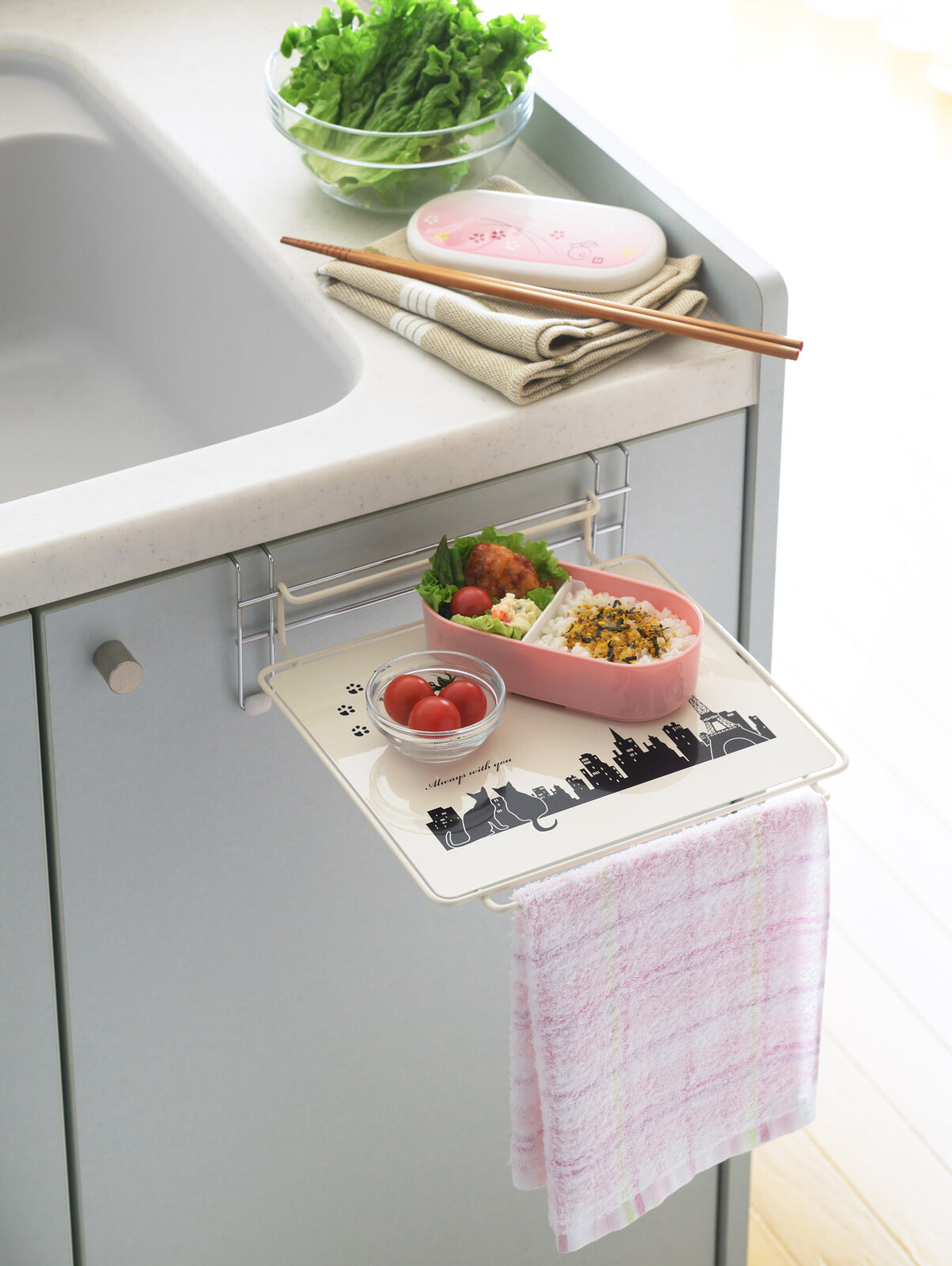 Yoshikawa Black Cat Kitchen Sink Door Simple Table 1305506