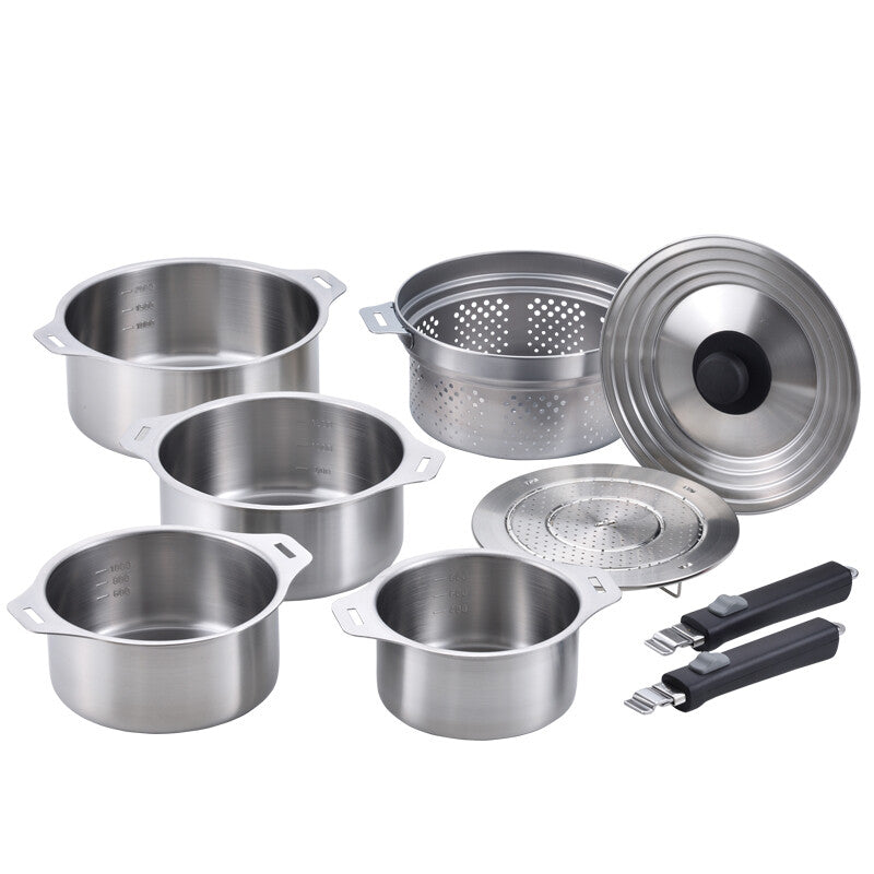 Wahei Freiz Enzo Removable Handle Pot Set with Steamer Stand and Basket EM-033