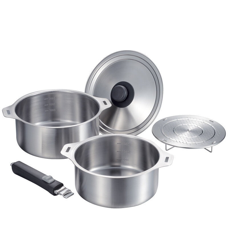 Wahei Freiz Enzo Removable Handle Pot Set 18cm 20cm with Steamer Stand EM-030