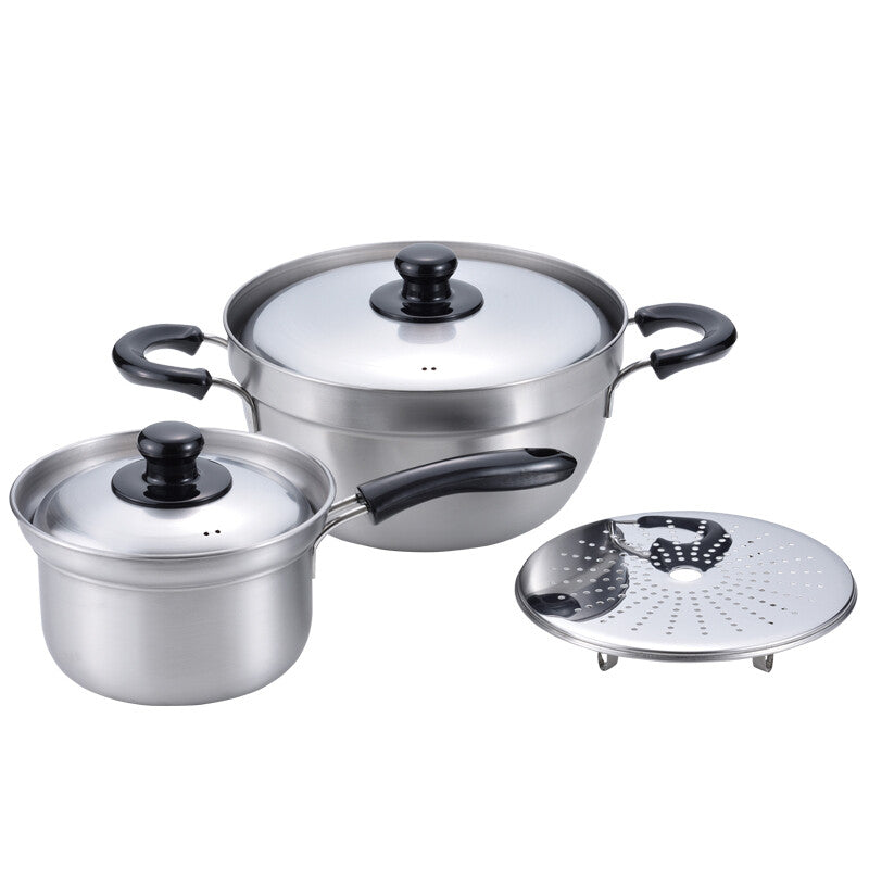 Wahei Freiz Enzo Anti-Boilover Saucepan 16cm and Pot 23cm with Rack EM-011