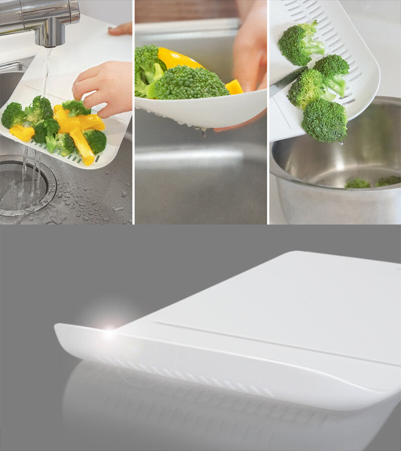 Okto Draining Cutting Board with Strainer Pocket White/Gray