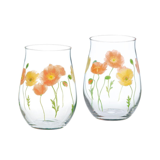 Toyo-Sasaki Glass Hanafumi Pair Tumbler Set Poppy Pattern G099-T296