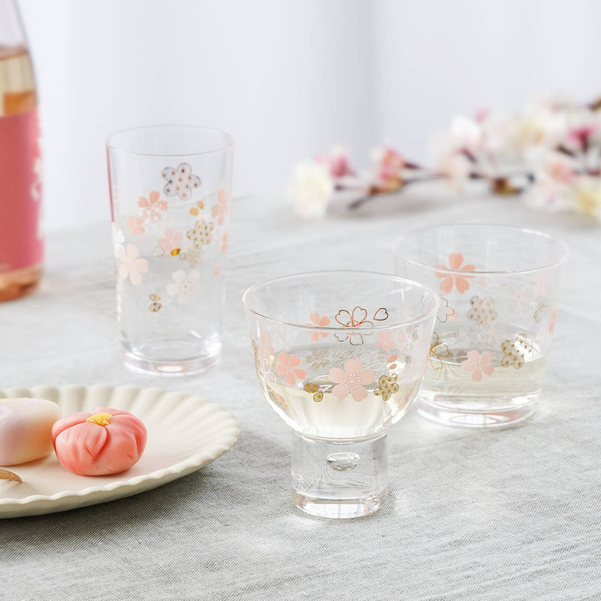 Toyo-Sasaki Glass Wamon Sakura Footed Sake Cup 07600-J423