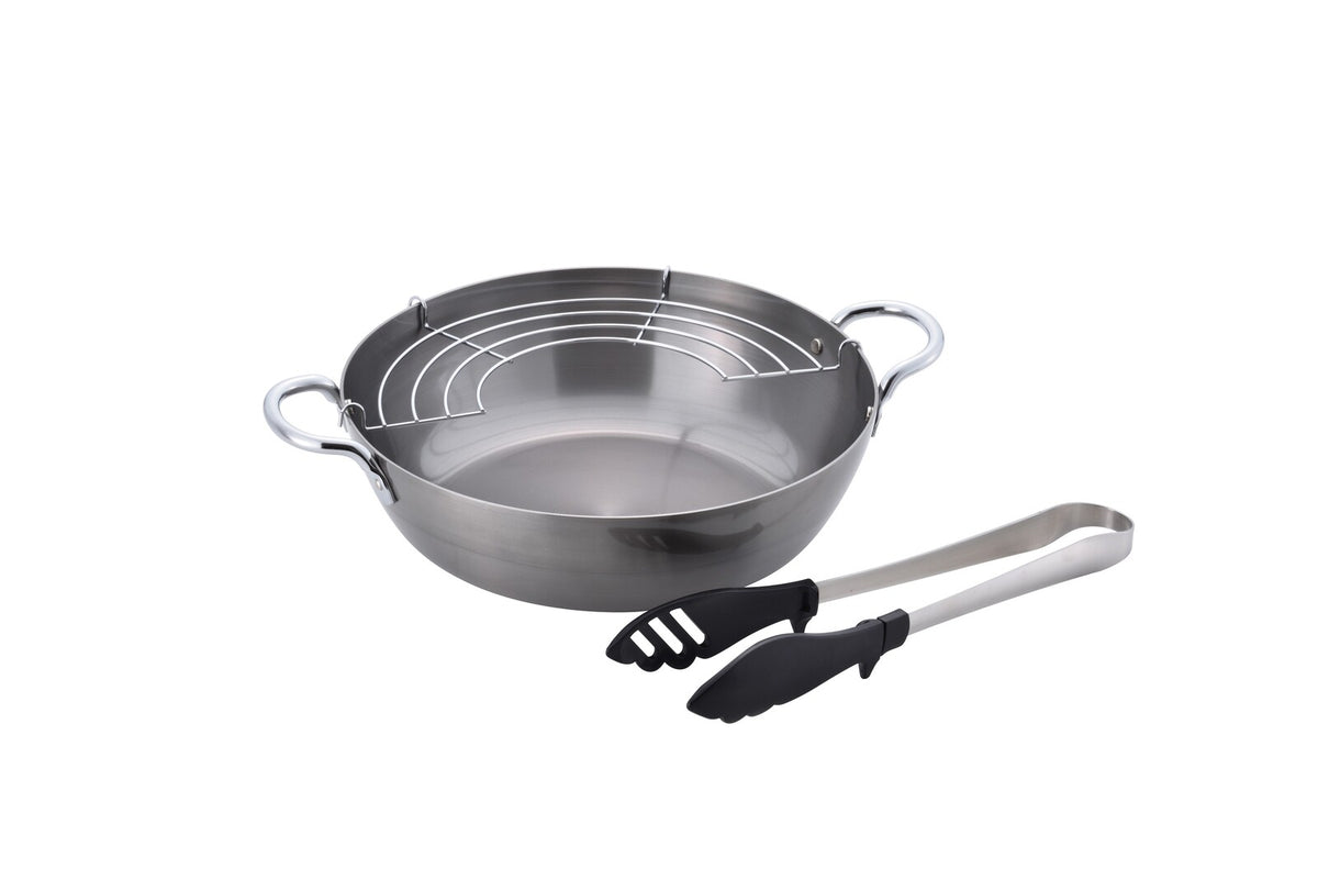 Wahei Freiz Chitose Iron Deep Fryer Pot with Tongs 24cm CS-040