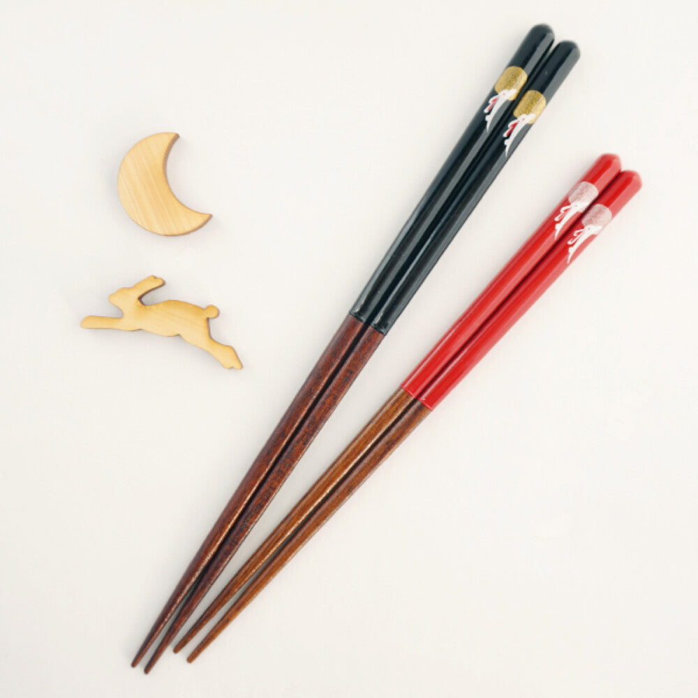 Hyozaemon Happy White Rabbit Chopsticks and Rests Gift Set Kiri Box 23.5/21.5cm