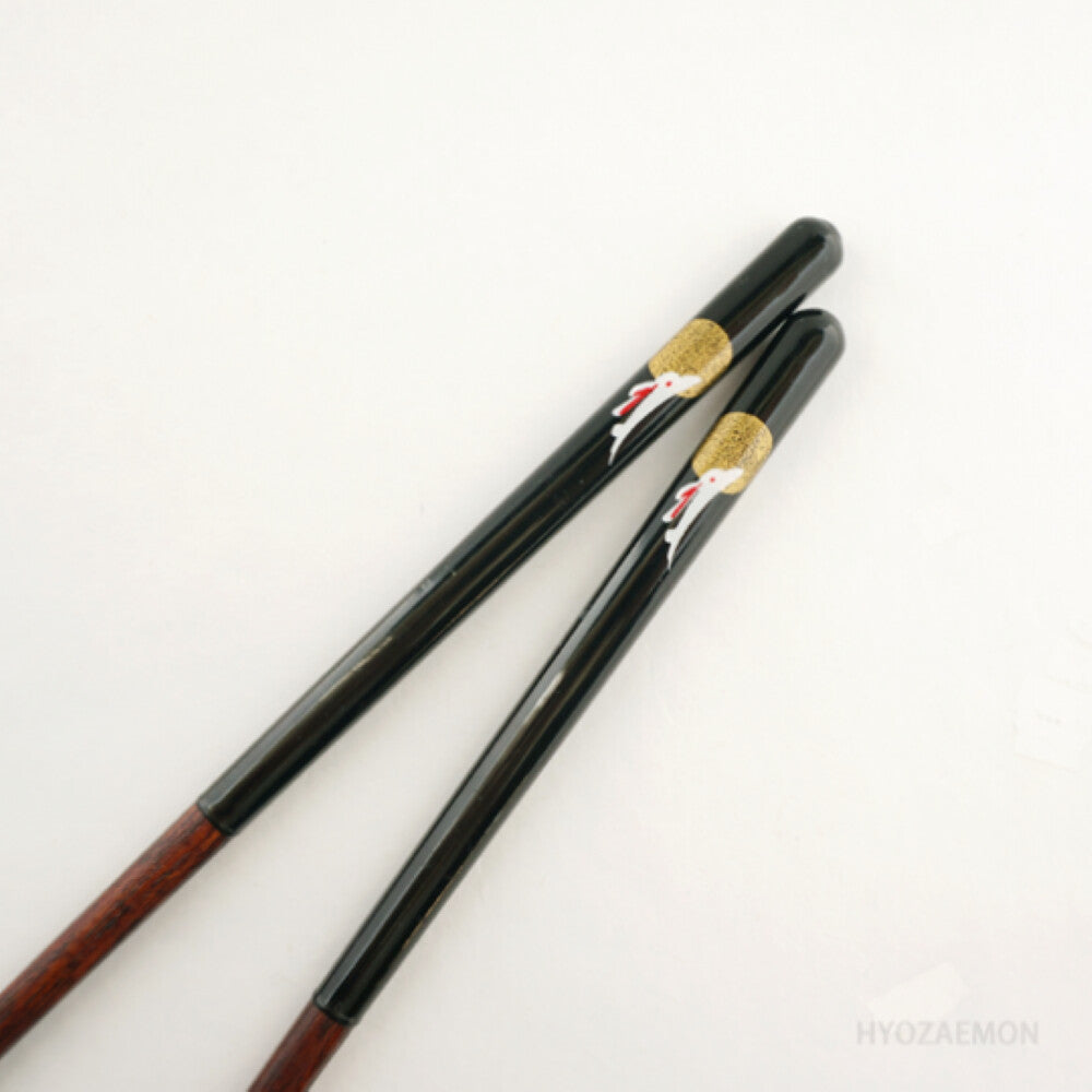 Hyozaemon Happy White Rabbit Chopsticks and Rest Gift Set Black 23.5cm Kiri Box