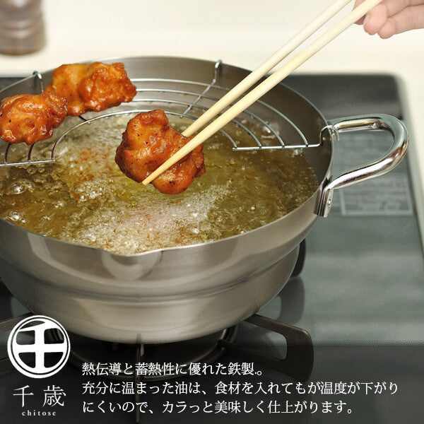 Wahei Freiz Chitose Iron Stepped Deep Fryer Pot with Oil Rack 24cm CS-017