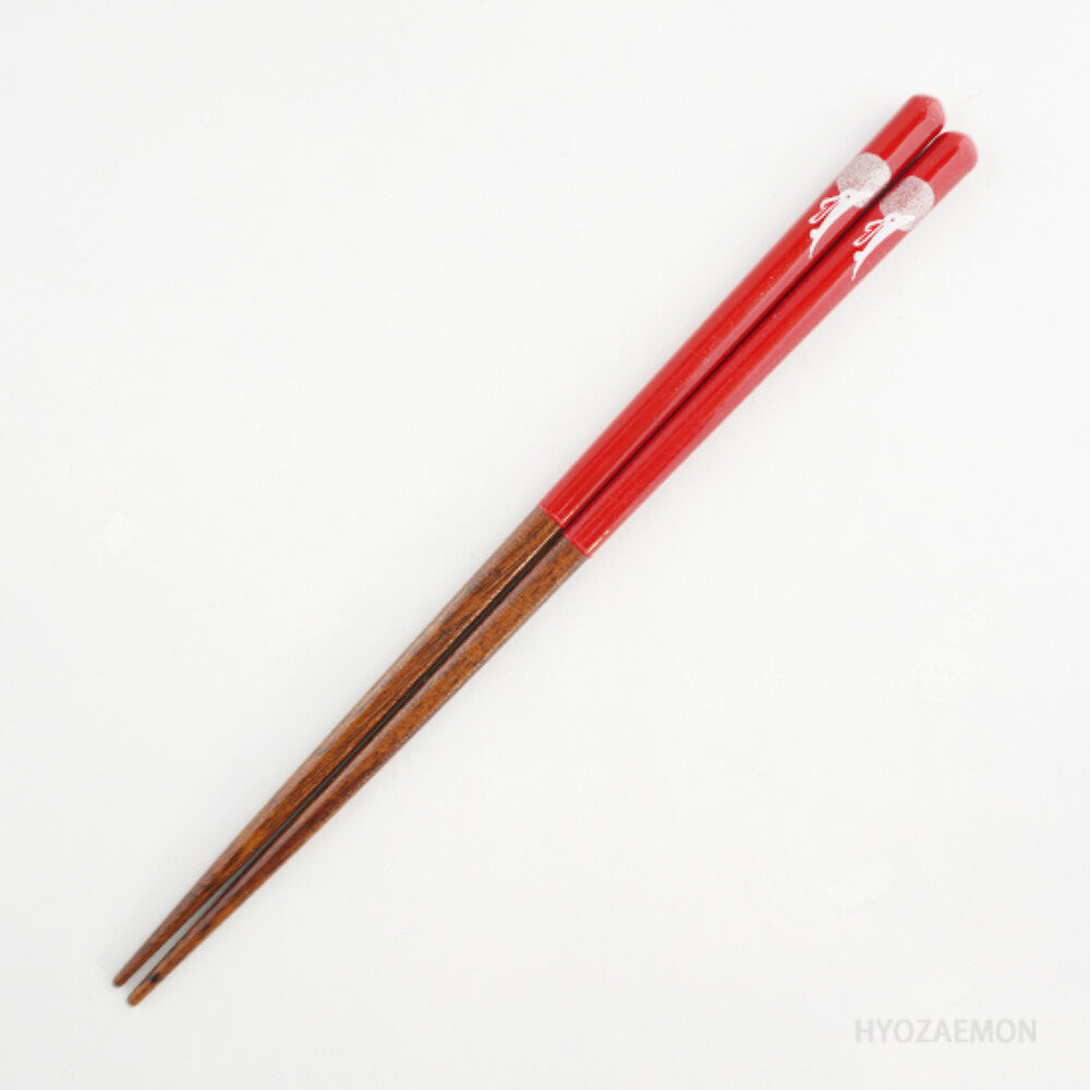 Hyozaemon Moon Rabbit Dishwasher-Safe Chopsticks Black 23.5cm Red 21.5cm