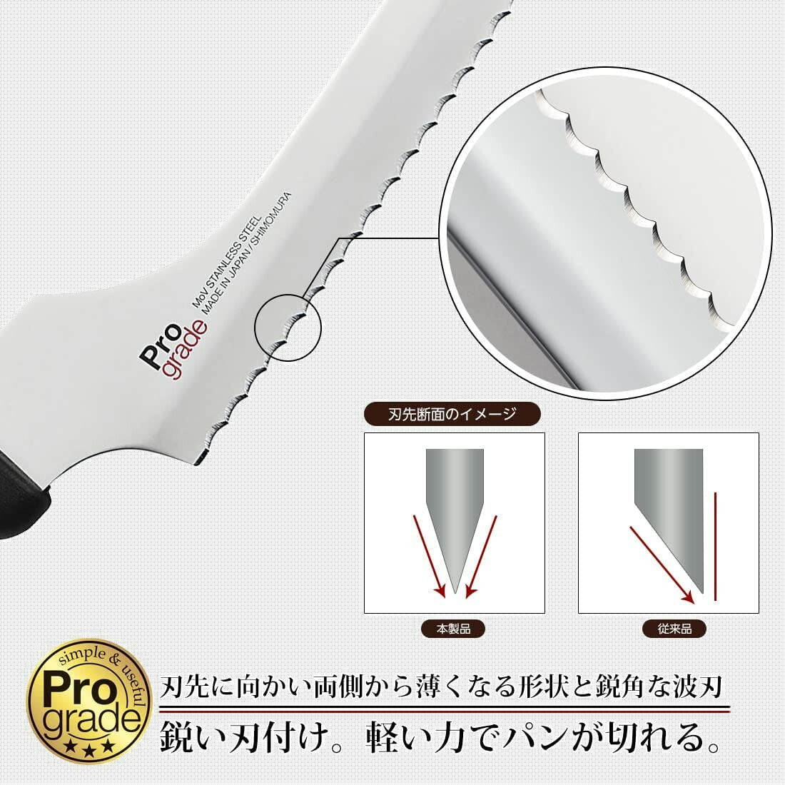 Shimomura ProGrade Easy-Cut Bread Knife with Sheath PG-105B