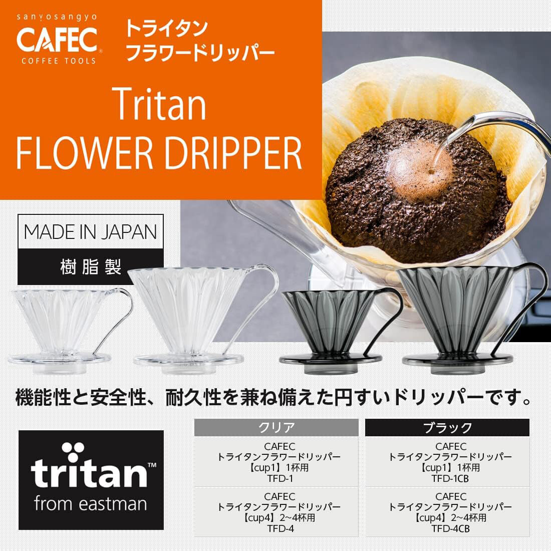 Sanyo Sangyo CAFEC Flower Coffee Dripper Cup1 Single Cup Black TFD-1CB