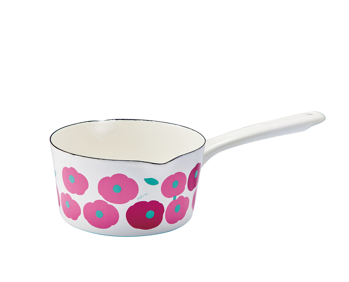 Plune IH-Compatible Enamel Milk Pan 15cm Fluffy Flower Pink YJM-107