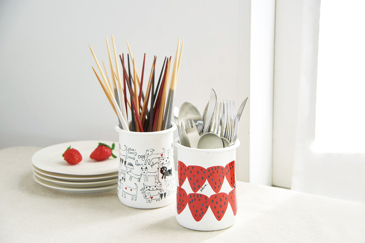 Plune Enamel Cutlery Stand Akaichigo PKS-101