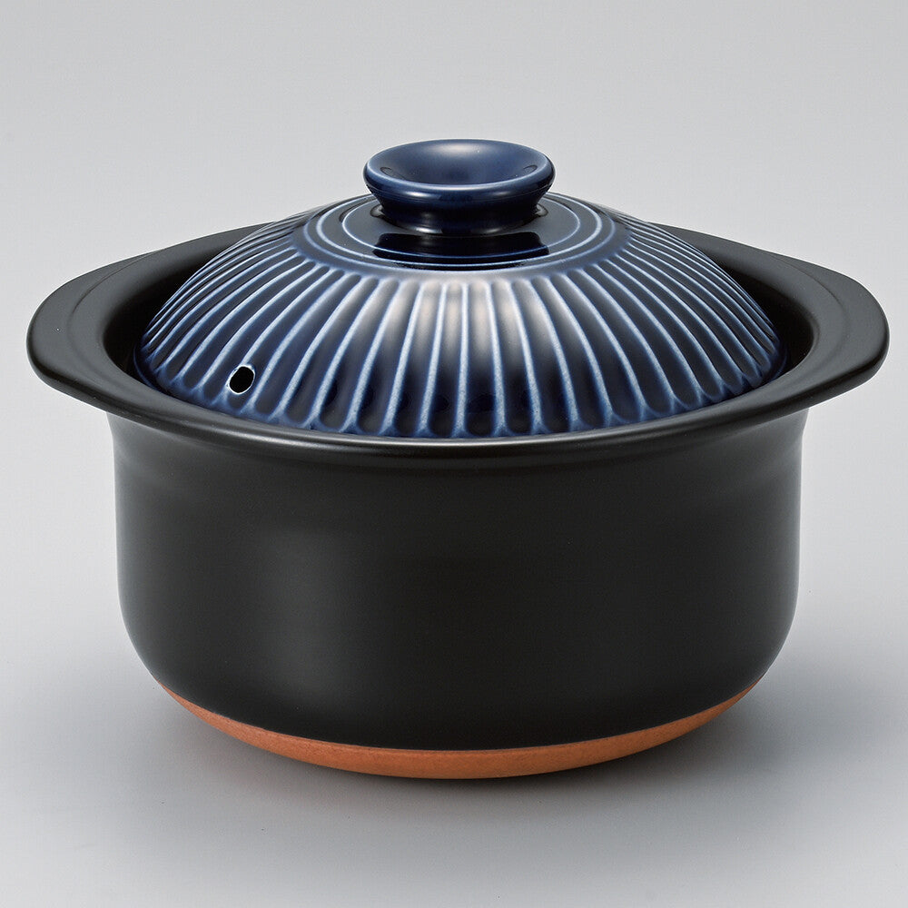 Ginpo Chrysanthemum Blue Donabe Rice Pot 3 Go with Inner Lid