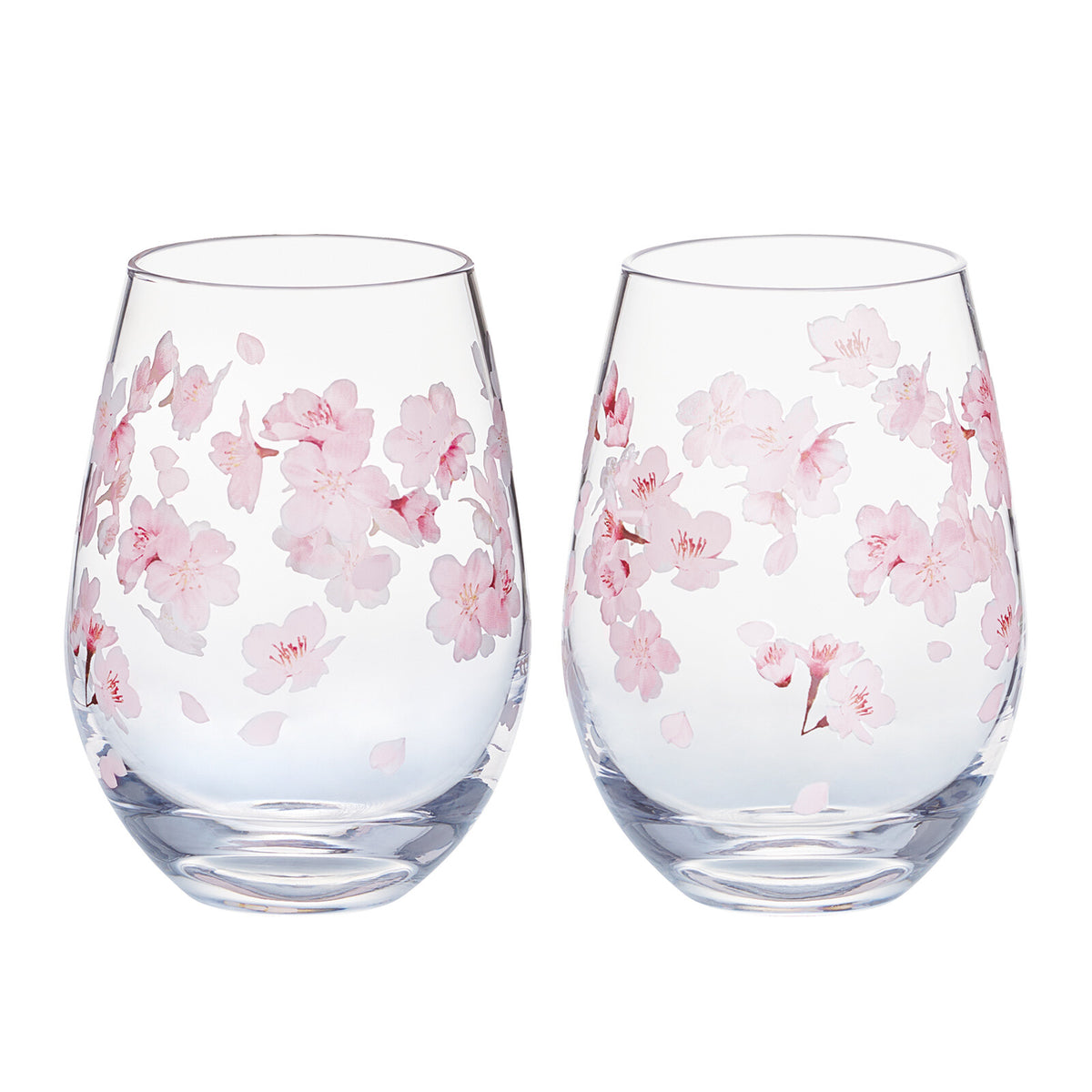 Toyo-Sasaki Glass Sakura Flower Pattern Pair Tumbler Set