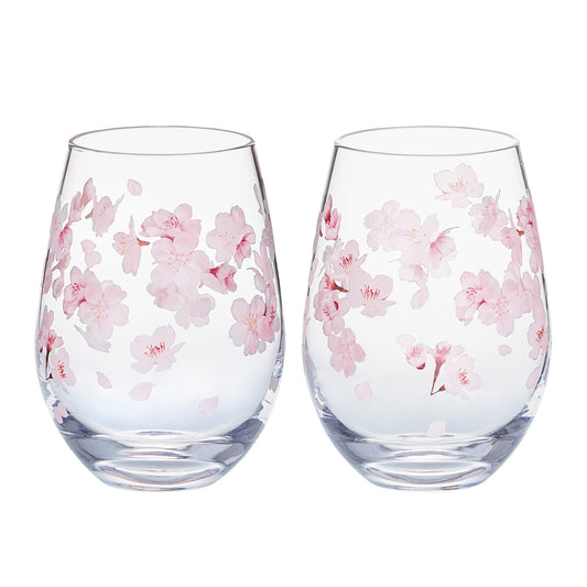 Toyo-Sasaki Glass Sakura Flower Pattern Pair Tumbler Set