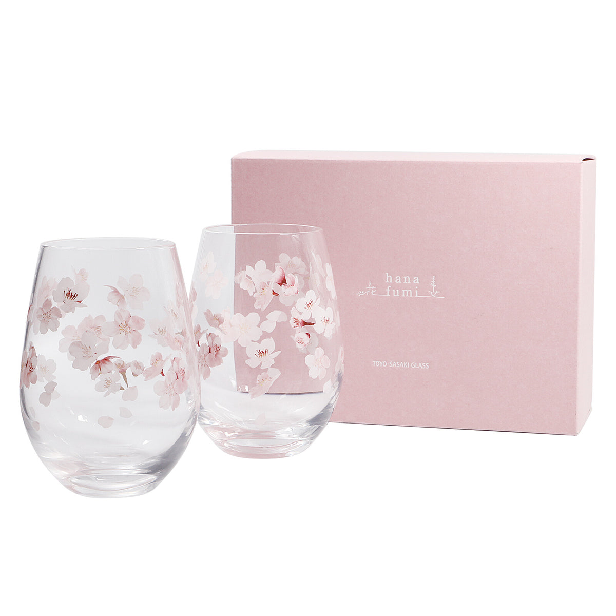 Toyo-Sasaki Glass Sakura Flower Pattern Pair Tumbler Set