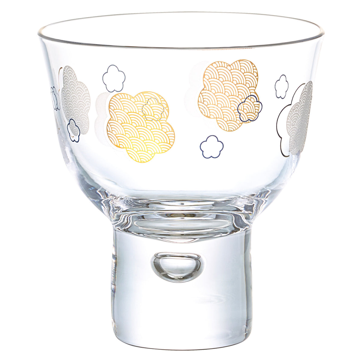 Toyo-Sasaki Glass Wamon Sake Cup Plum and Seigaiha Pattern