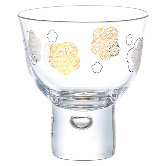Toyo-Sasaki Glass Wamon Sake Cup Plum and Seigaiha Pattern