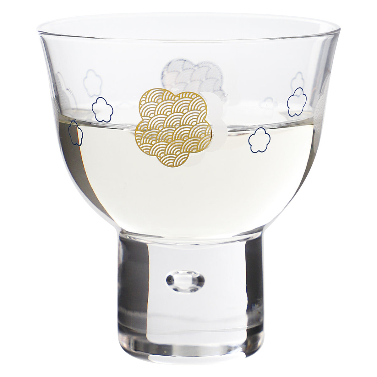 Toyo-Sasaki Glass Wamon Sake Cup Plum and Seigaiha Pattern