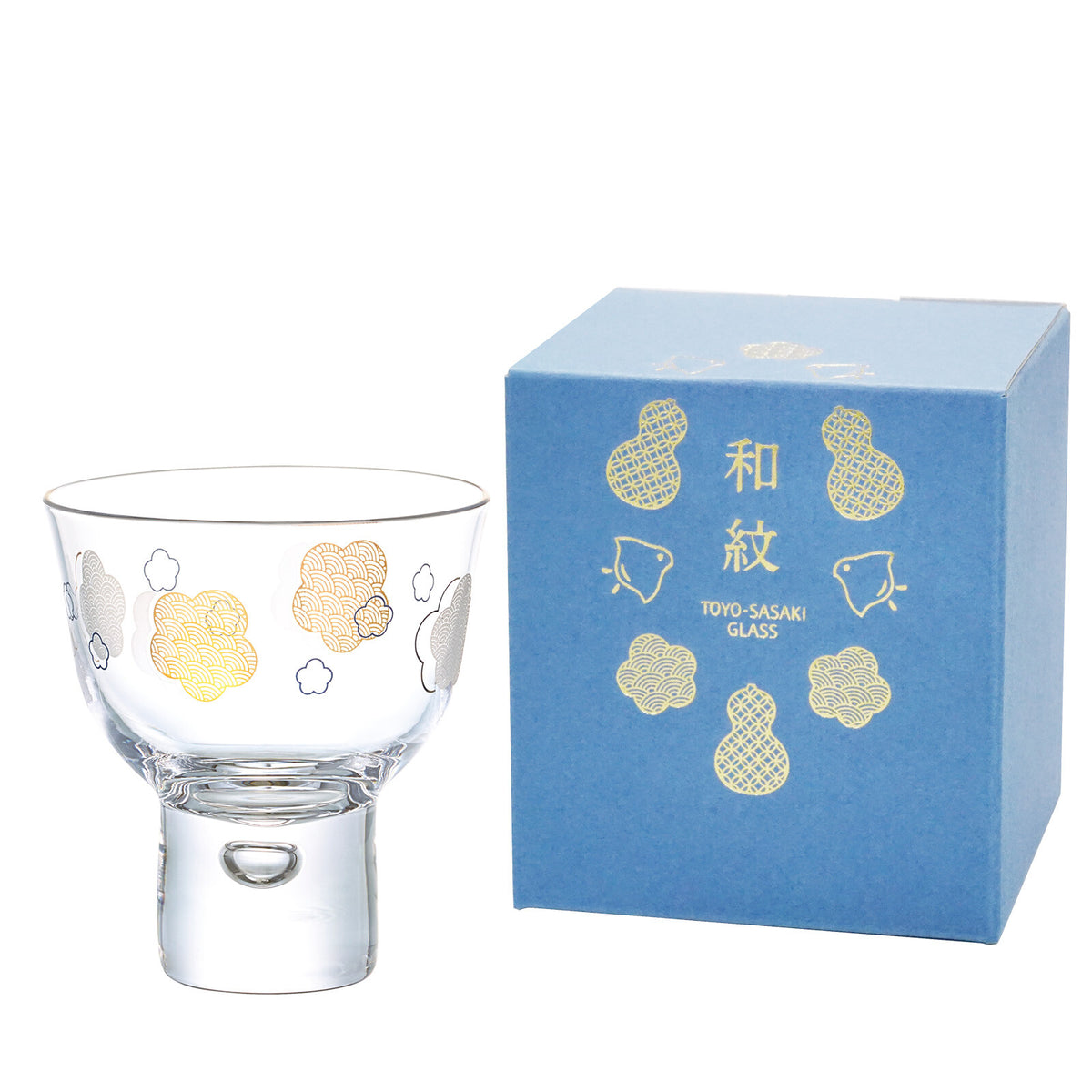 Toyo-Sasaki Glass Wamon Sake Cup Plum and Seigaiha Pattern