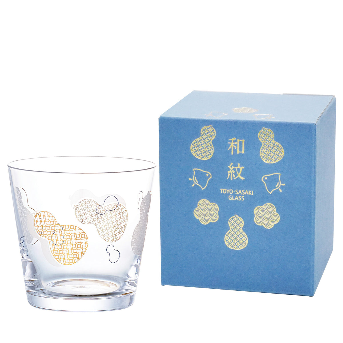 Toyo-Sasaki Glass Wamon Sake Cup Gourd and Shippo Pattern