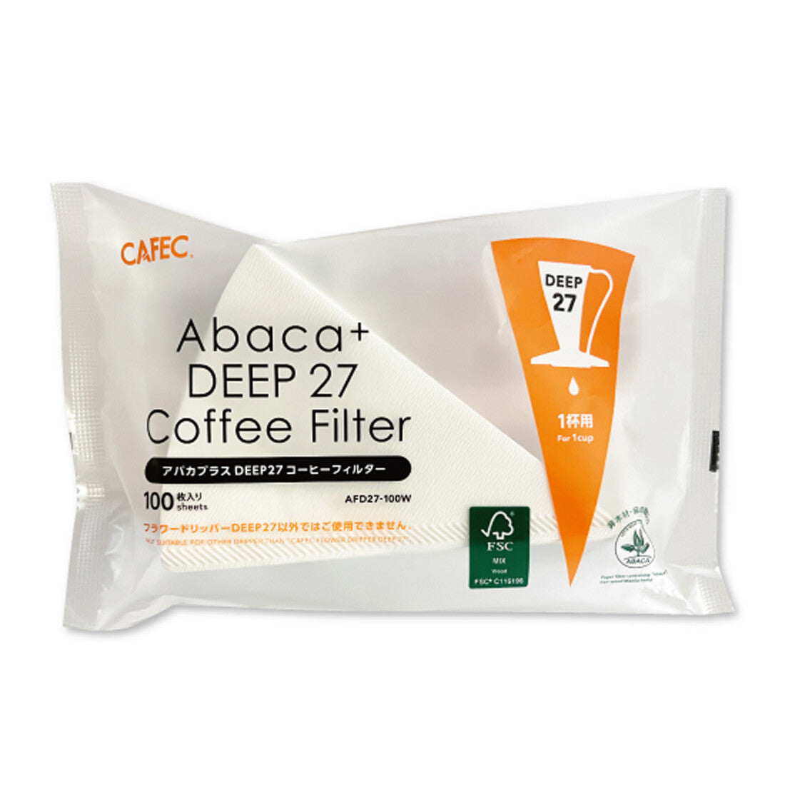 CAFEC Abaca Plus Deep 27 Cone Coffee Filter White JAFD27-100W