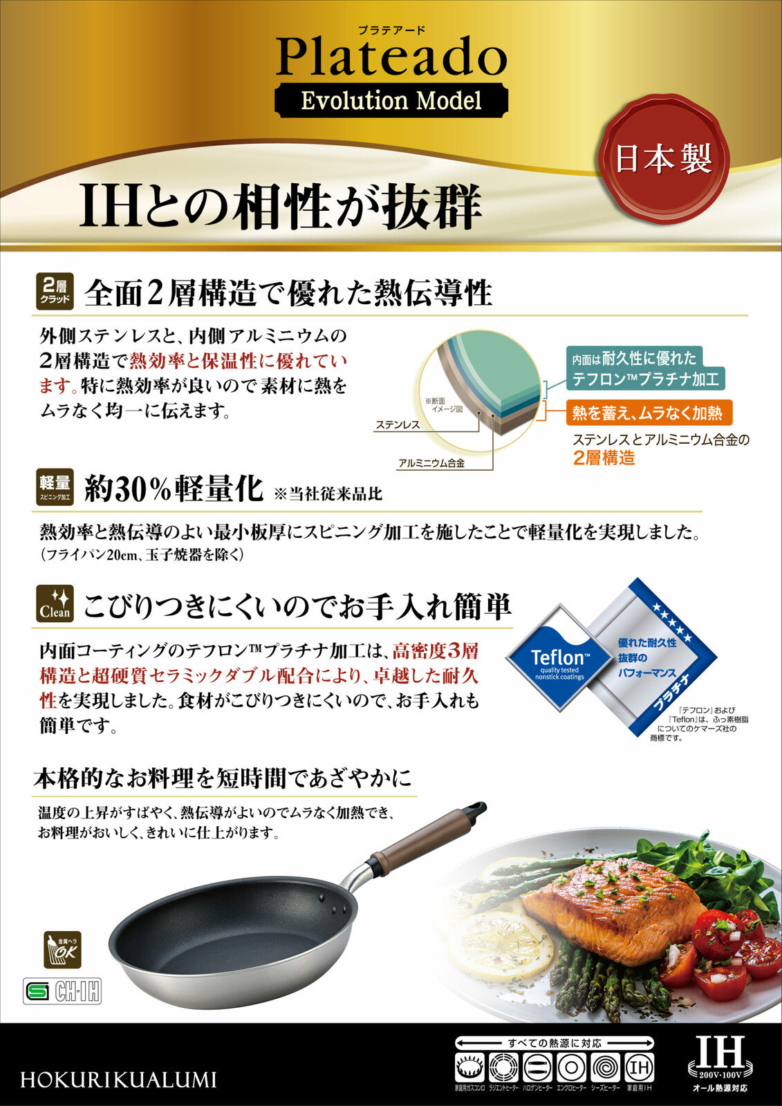 Hokuriku Aluminum Plateard EM IH Stir-Fry Pan 28cm A-2684
