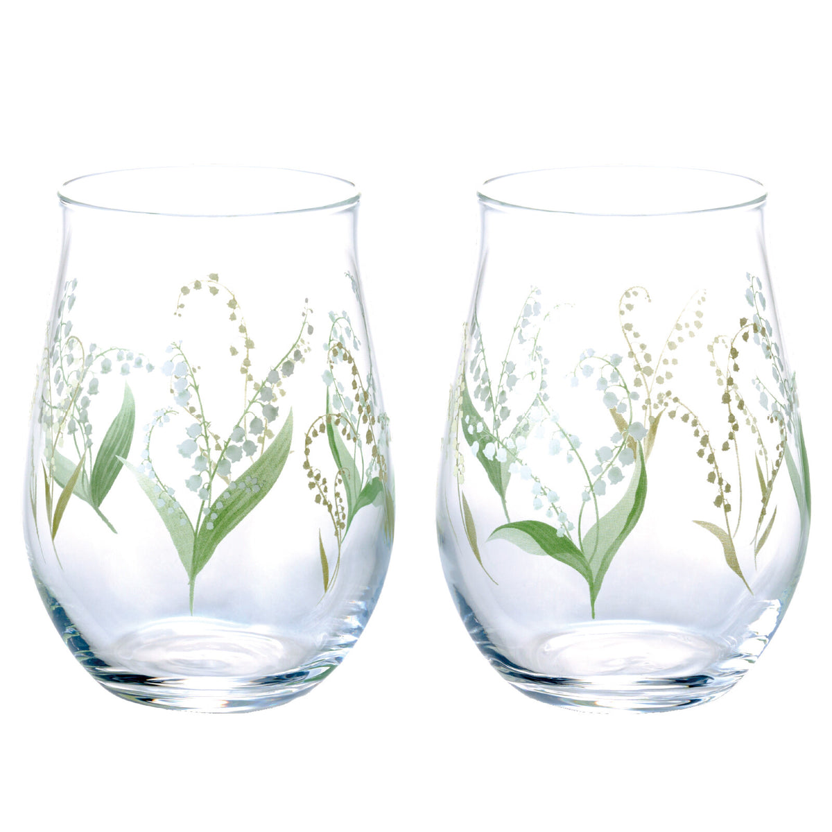 Toyo-Sasaki Glass Hanabun Pair Tumbler Lily of the Valley Pattern
